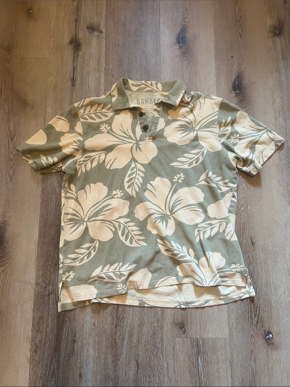 Kahala Large Men's Green & Cream Floral Polo Shirt